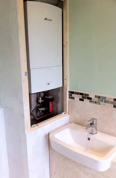 Boiler in a safe zone in the bathroom