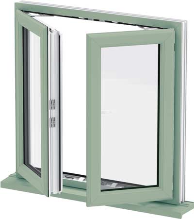 Coloured uPVC French window in green